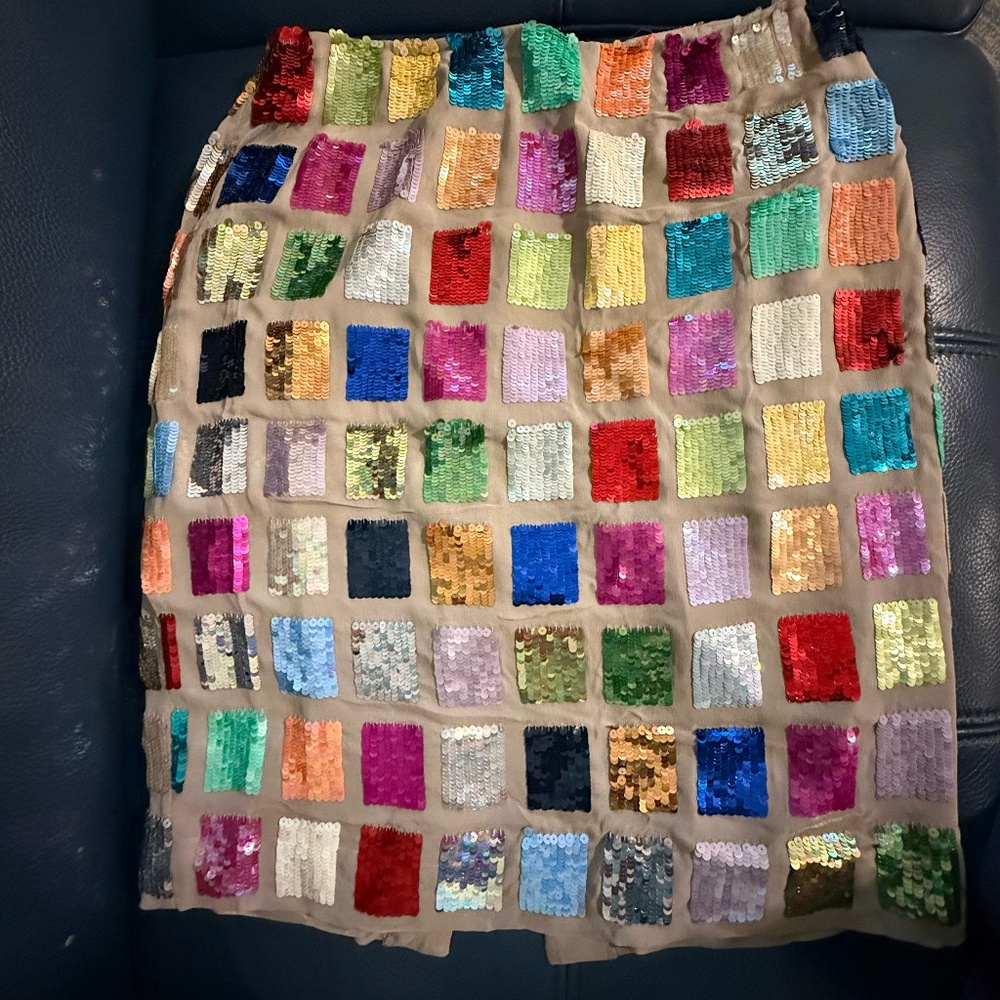 Vintage Silk Colorblock Sequins Chetta B Couture Evening Skirt SZ 10